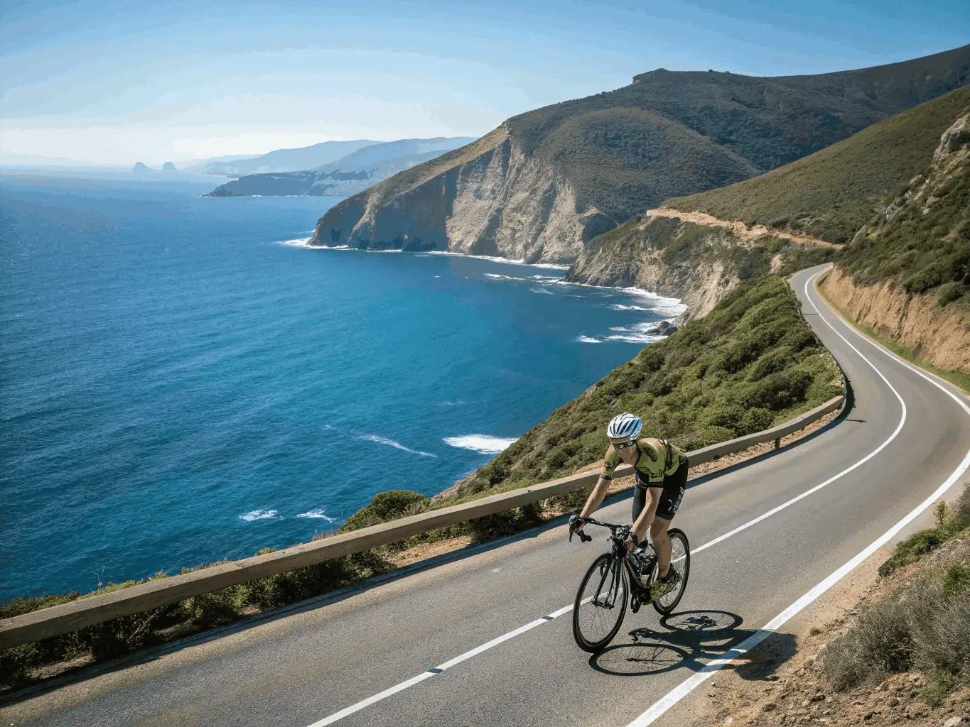 A cyclist riding through a picturesque countryside, representing the cycling programs offered by COUTILLAS ENDURANCE.