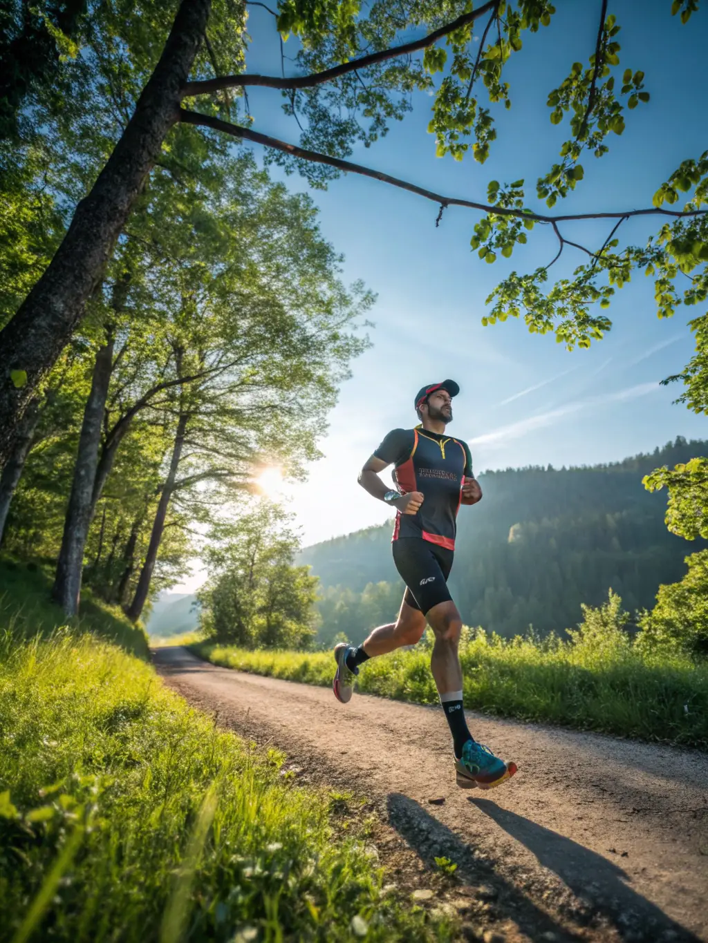 A dynamic shot of runners participating in a trail running event, emphasizing the challenge and natural beauty of the course, organized by COUTILLAS ENDURANCE.