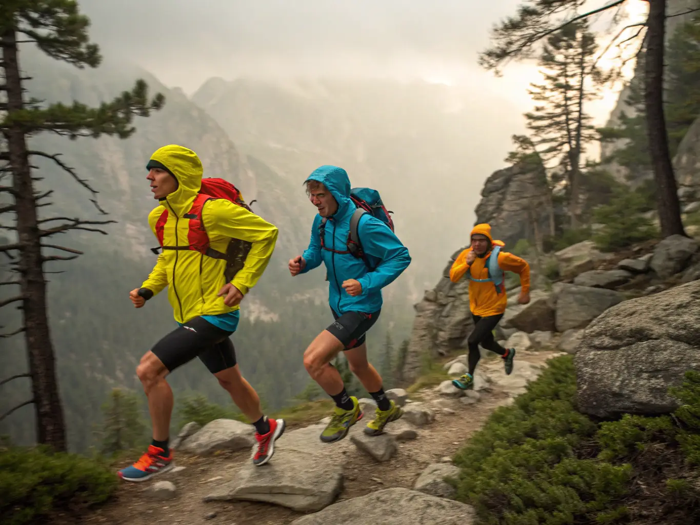 A group of athletes helping each other during a challenging race, showcasing the importance of teamwork and mutual support in endurance sports.