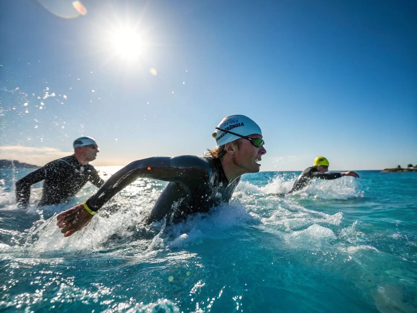 Participants engaged in a triathlon event, highlighting the comprehensive training and support provided by COUTILLAS ENDURANCE.